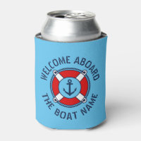 Welcome aboard boat name nautical anchor navy blue