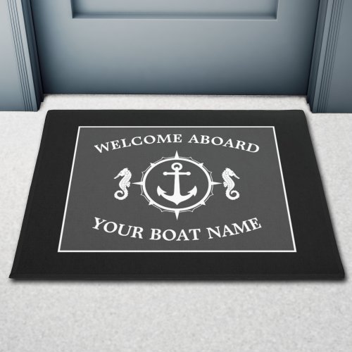 Welcome Aboard Boat Name Nautical Anchor Seahorse Doormat