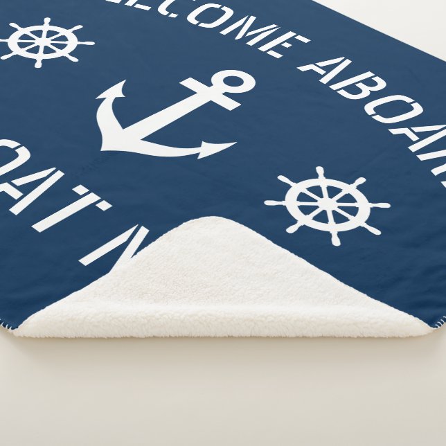 Welcome aboard boat name nautical medium fleece sherpa blanket (3/4)