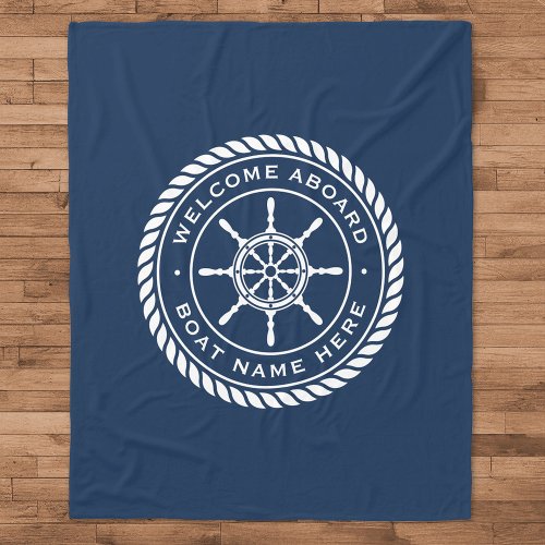 Welcome aboard boat name nautical ships wheel fleece blanket