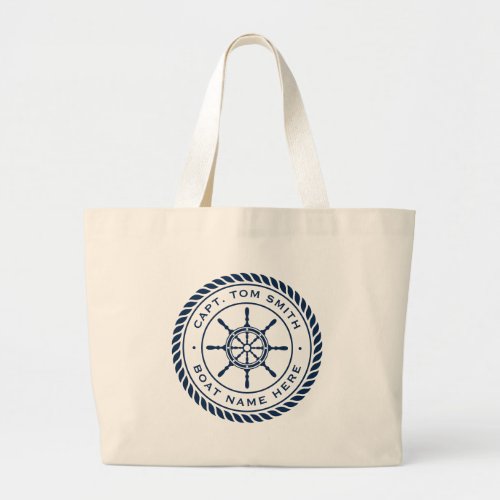 Welcome aboard boat name nautical ships wheel large tote bag