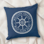 Welcome Aboard Boat Name Nautical Ship&#39;s Wheel Throw Pillow at Zazzle