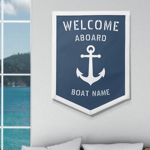 Welcome Aboard Boat Name Nautical Vintage Anchor Pennant