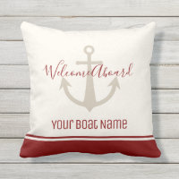 Welcome Aboard Boat Name Red Cream Anchor Nautical