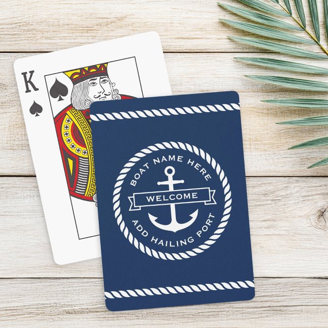 Welcome aboard boat name rope nautical ship wheel poker cards (Welcome aboard boat name rope nautical ship wheel poker cards)