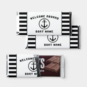Welcome Aboard Boat Name Sea Anchor Black Stripes Hershey Bar Favors