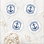 Welcome Aboard Boat Name Sea Anchor Blue White Coa Coaster Set<br><div class="desc">A stylish nautical themed coaster set with welcome aboard and your personalized boat name or other desired text. Features a custom designed sea anchor with diamond trim. Comes in navy blue on white or easily change the base color to match your current decor.</div>