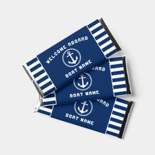 Welcome Aboard Boat Name Sea Anchor Navy Stripes Hershey Bar Favors