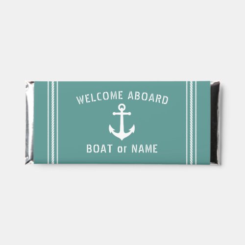 Welcome Aboard Boat Name Vintage Anchor Rope Teal Hershey Bar Favors