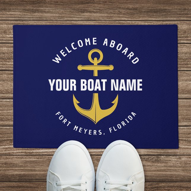 Welcome Aboard Boat Navy Blue Nautical Anchor Doormat (Creator Uploaded)