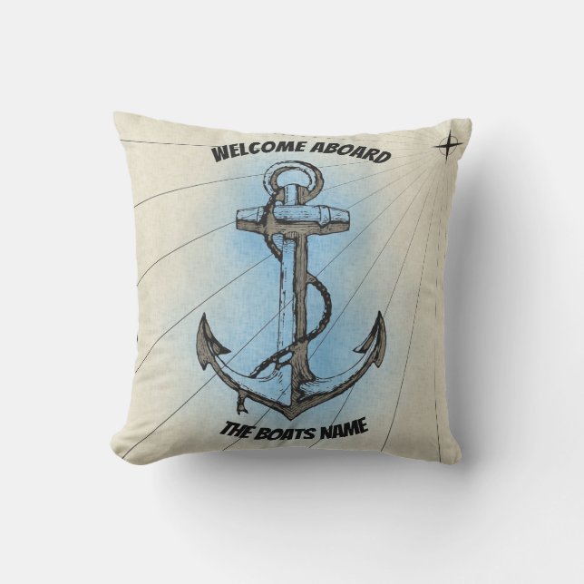 Welcome Aboard Boats Name Anchor - Outdoor Pillow (Front)
