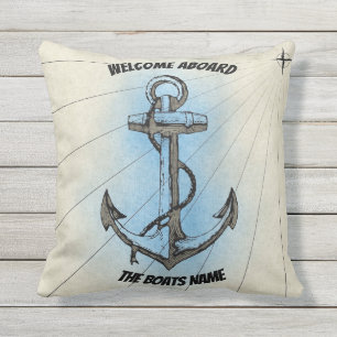 Welcome Aboard Boats Name Anchor - Outdoor Pillow