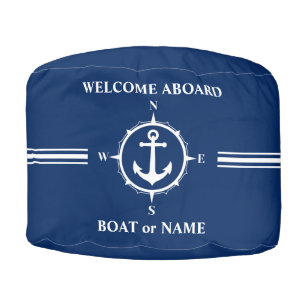 Welcome Aboard Compass Nautical Anchor Boat Name Pouf