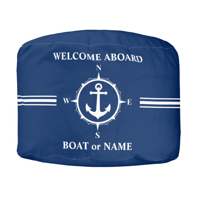 Welcome Aboard Compass Nautical Anchor Boat Name Pouf (Front)
