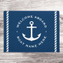 Welcome aboard custom boat name anchor dark blue doormat