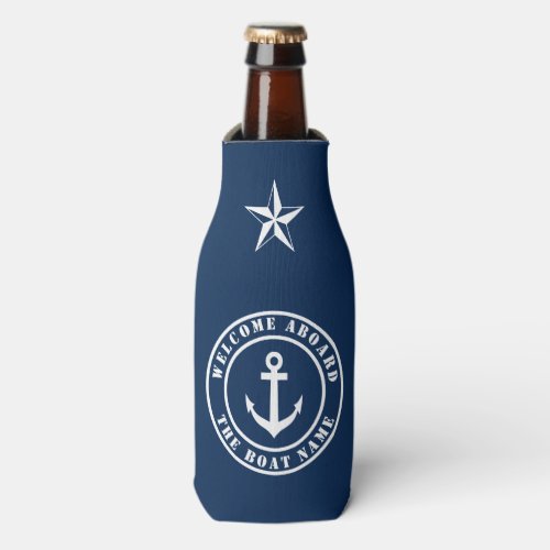 Welcome aboard custom boat name nautical anchor bottle cooler