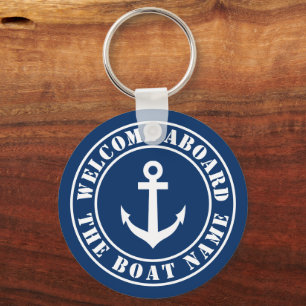 Welcome aboard custom boat name nautical anchor keychain