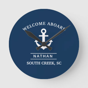 Welcome Aboard Custom Name Round Clock