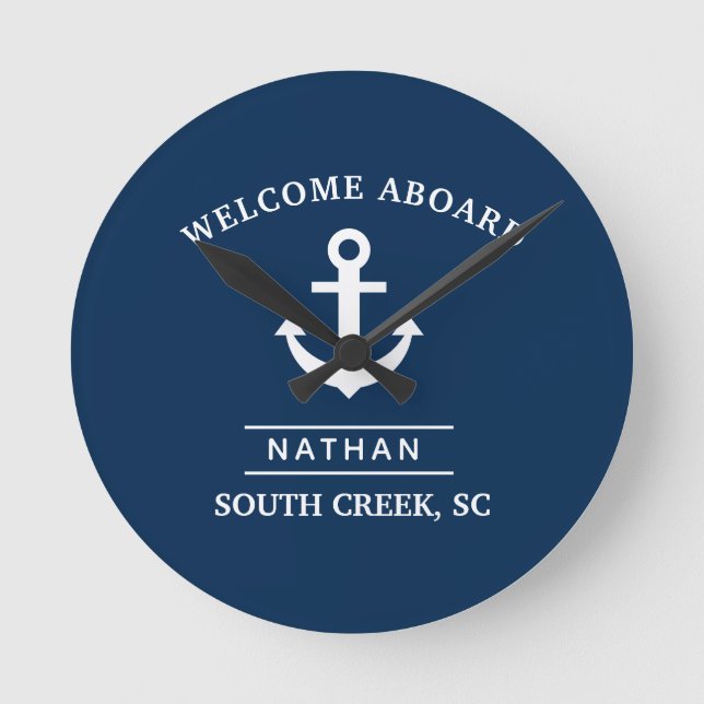  Welcome Aboard Custom Name  Round Clock (Front)