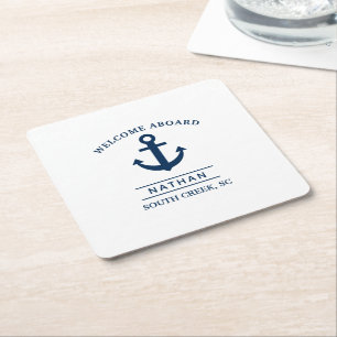 Welcome Aboard Custom  Name  Square Paper Coaster
