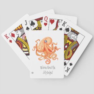 Welcome aboard cute orange octopus poker cards
