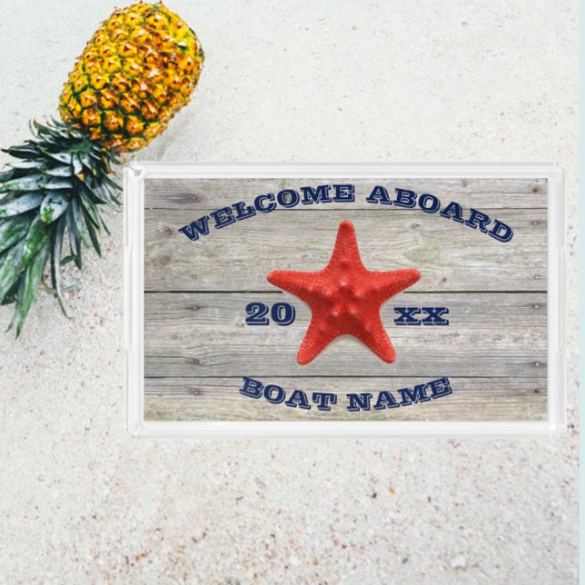 Welcome Aboard Dock Wood Personalized Acrylic Tray (Creator Uploaded)