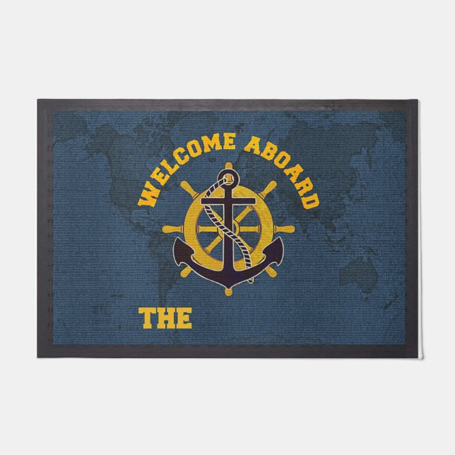Welcome Aboard Doormat, Personalized Sailor Mat (Front)