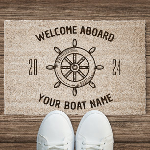 Welcome Aboard Doormate Gift for Boat Owners Fiber Doormat