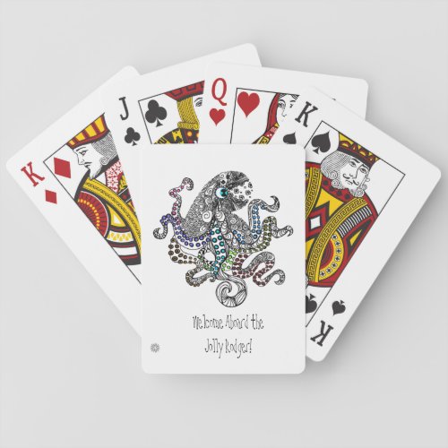 Welcome aboard floral line design octopus poker cards
