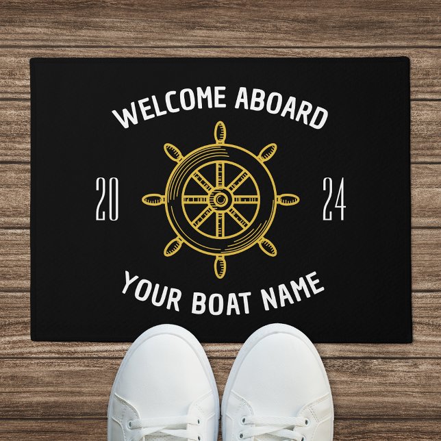 Welcome Aboard Gift Boat Owners Black & Gold Doormat (Creator Uploaded)