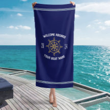 Welcome Aboard Gift for Boat Owners Navy Blue Gold