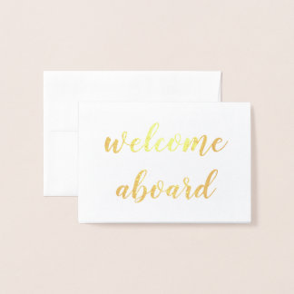 welcome aboard gold foil script card
