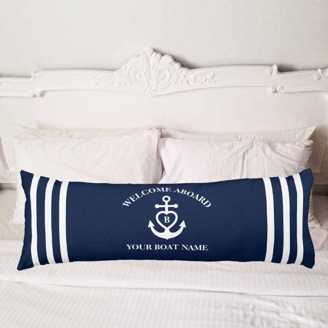 Welcome Aboard Heart Anchor Boat Name Monogram Body Pillow (Creator Uploaded)