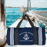 Nautical Anchor Boat Name Black White Striped Duffle Bag