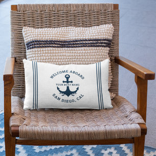 Welcome Aboard Nautica White Lumbar Pillow
