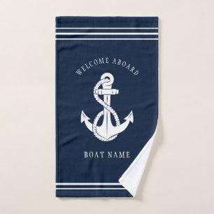 Welcome Aboard Nautical Anchor Boat Name Hand Towel