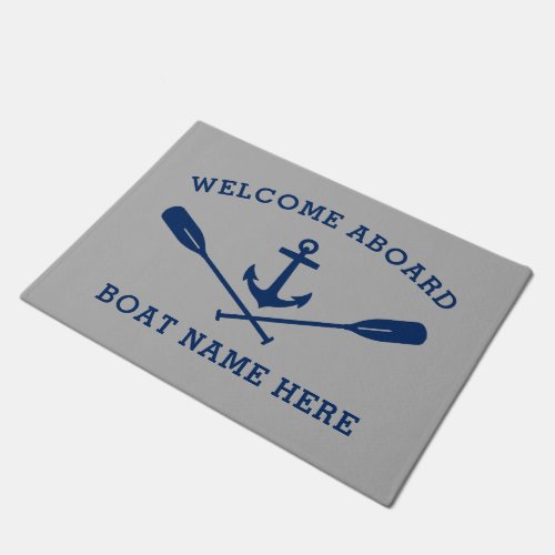 Welcome Aboard Nautical Anchor Crossed Oars Gray Doormat