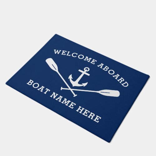 Welcome Aboard Nautical Anchor Crossed Oars Navy Doormat