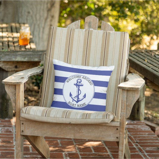 Welcome Aboard - ⚓ Nautical Anchor - Dark Blue Outdoor Pillow (Chair)