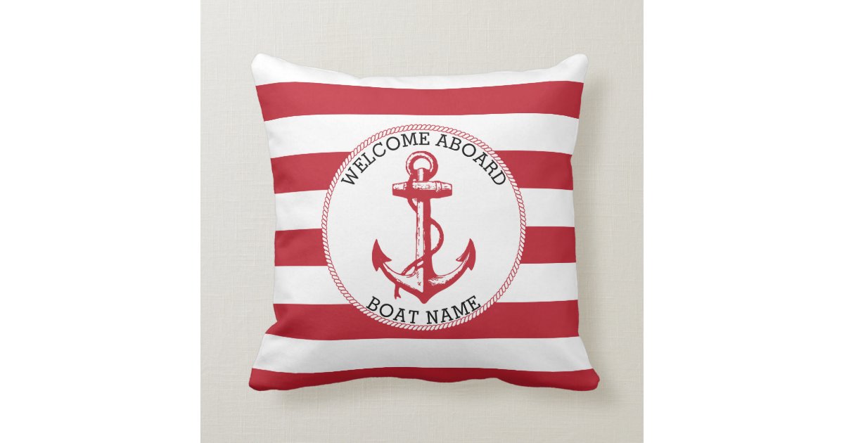 Aboard ⚓ Nautical Anchor Dark Red Throw Pillow