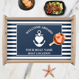 Welcome Aboard Nautical Boat Admirer Heart Anchor Serving Tray