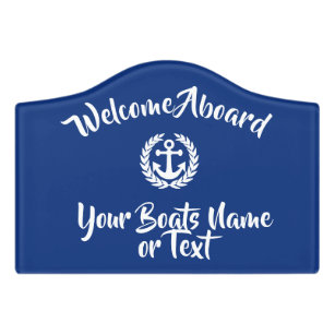 Welcome aboard nautical boat anchor door sign