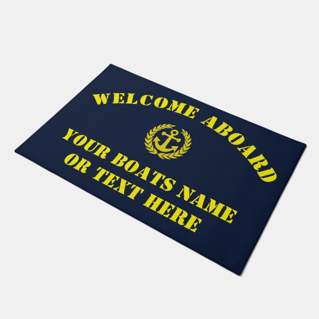 Welcome aboard nautical boat anchor doormat (Angled)