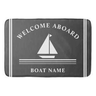 Welcome Aboard Nautical Boat Gray Name Bath Mat
