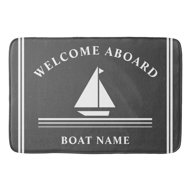 Welcome Aboard Nautical Boat Gray Name Bath Mat (Front)