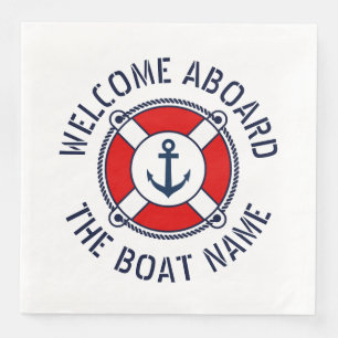 Welcome Aboard nautical boat lifesaver ring buoy Paper Dinner Napkins