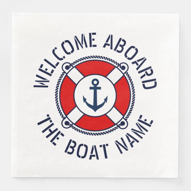 Welcome Aboard nautical boat lifesaver ring buoy Paper Dinner Napkins (Front)