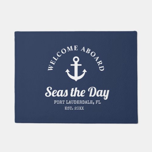Welcome Aboard Nautical Boat Name  Doormat