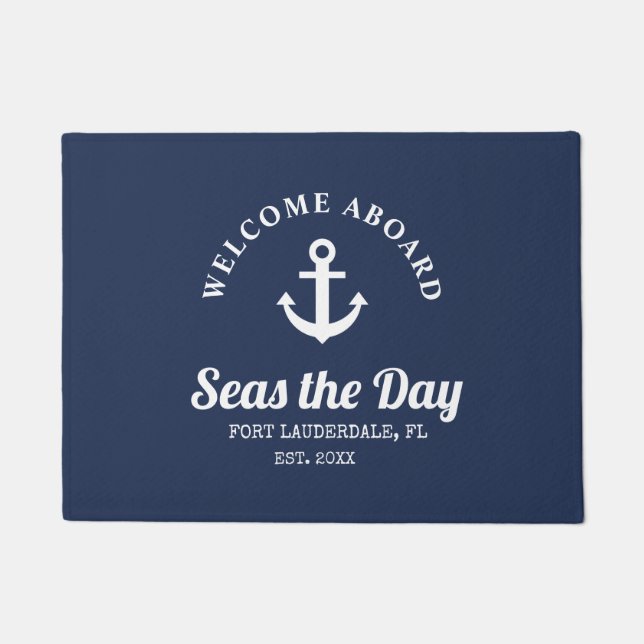 Welcome Aboard Nautical Boat Name  Doormat (Front)