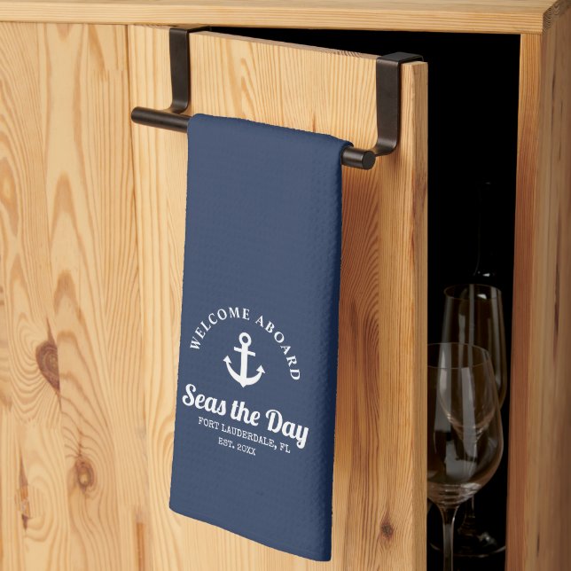 Welcome Aboard Nautical Boat Name    Kitchen Towel (Thirds Fold)